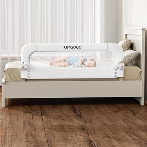 Folding Bed Rail for Toddlers,Baby Bed Rail Guard with Reinforced Anchor Safety System,Fit Bunk,Full Size,Queen,King,Twin(White,59"x23.6")