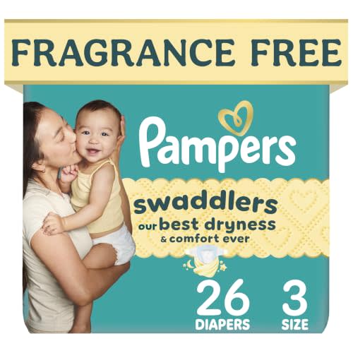 Pampers Swaddlers Diapers, Size 3 (13-26 lbs), 26 Count, Fragrance Free, Hypoallergenic, Absorbent, Pediatrician Recommended, Skin Safe