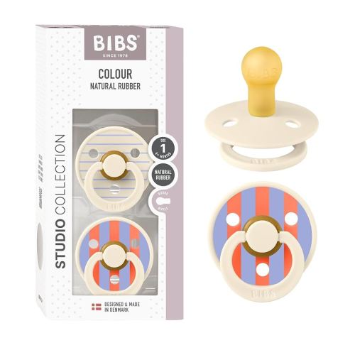 BIBS Pacifiers - Colour Studio 2 Pack | Round Nipple Baby Pacifier | BPA Free Natural Rubber Latex Soother | Made in Denmark | Size 0+ Months | Pin Ivory Hush