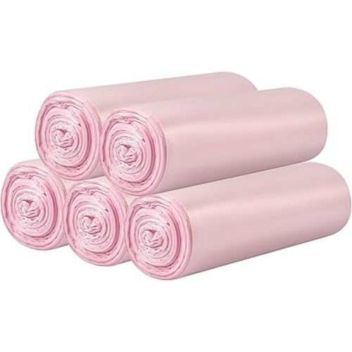 5 Rolls Small Trash Bags - 100 Counts Durable 4 Gallon Small Garbage Bags for home office kitchen Bathroom Bedroom Trash Can liners(Pink)