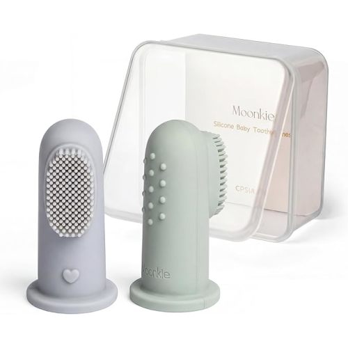 Moonkie Baby Finger Toothbrush Tongue Oral Cleaner Kit for 3 Months +, 3 Pcs (Blush/Pale Mauve/Blush)