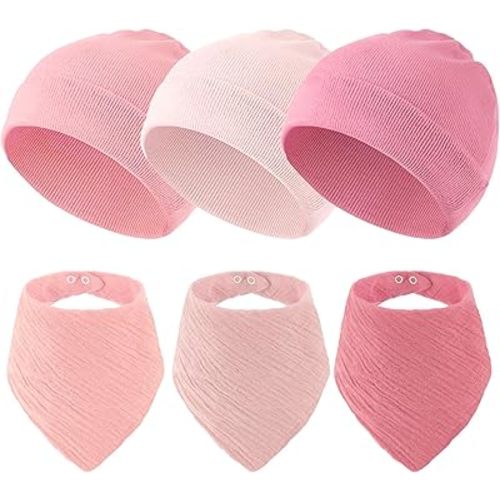 Sofier Baby Hats and Muslin Bibs Baby Beanies for Unisex Newborn Infant 0-6 Months Boys Girls Gift Set