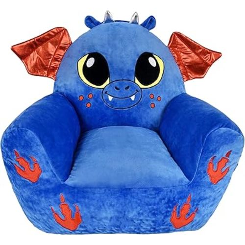 Forest & Twelfth 20" Dragon Kids Lounge Chair - Cozy Toddler Chair with Metallic Accents, Flappy Ears, Handle for Easy Moving Stuffed Animal Chair for Kids, Dragon Childrens Chair, Ages 0+