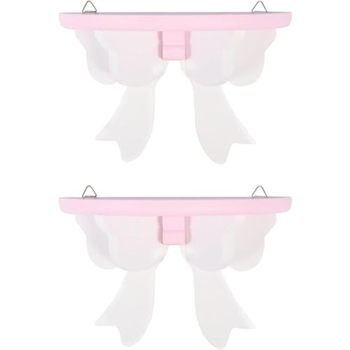 VOSAREA 2pcs Bow tie Rack Wooden Storage Shelf Wall Storage Rack Office Shelves Bookshelf for Kids DIY Floating Shelf Brackets Floating Bookshelves Bowknot Hanging Storage Rack Household