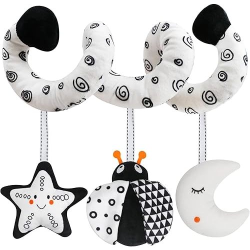 Baby Spiral Hanging Stroller and Car Seat Toys Black and White High Contrast Sensory Toy Newborn Plush Activity Toys Party Favors Quality Gifts for Baby Shower Easter Basket Stuffers -Bug