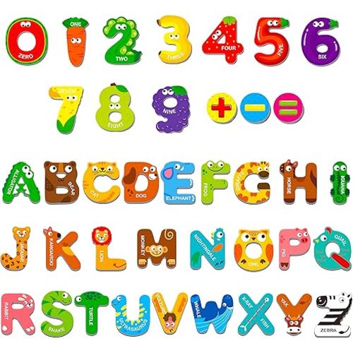 Magnetic Uppercase Letters and Numbers, Educational Learning Tool for Kids Word Recognition 39 Pieces Magnets Include 26 Colorful Alphabet Letters, 10 Numbers and 3 Symbols,Toddlers 3 4 5 Years Old