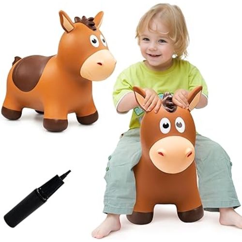 Bouncy Horse for Toddlers 1-3, Inflatable Ride on Bouncy Animal Hopper Toys for 1 2 3 4 5 Year Old Girl Boy Kids First Birthday Gift, Outdoor Indoor Soft Play Equipment(Pump Included)