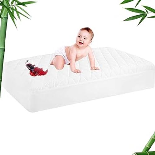 GRT 1 Pack Waterproof Crib Mattress Protector Rayon Made from Bamboo,Quilted Baby Mattress Cover Fitted Deep Pocket from 4" up to 9", Extra Breathable & Noiseless Toddler Mattress Pad 52"x28", White