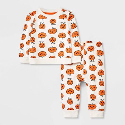 Baby Halloween Pumpkin Top & Pants Set - Cat & Jack™ Off-white Newborn