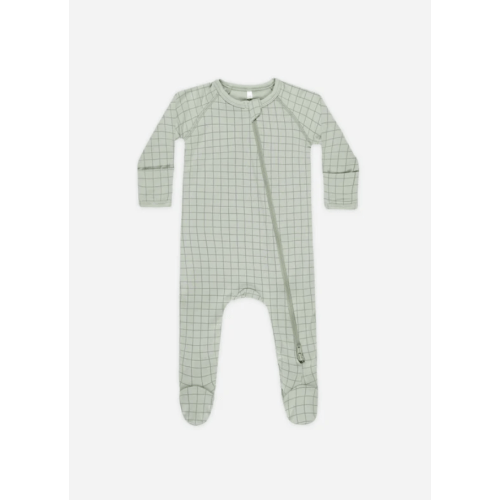 Bamboo Zip Footie || Sage Grid – Quincy Mae