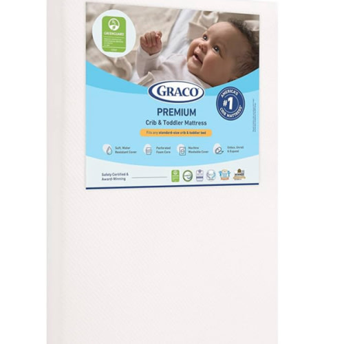 Graco Premium Crib & Toddler Mattress – GREENGUARD Gold Certified & CertiPUR-US Certified, Fits All Standard Crib & Toddler Beds, Waterproof Sleep Surface, Machine-Washable Outer Cover for Easy Care