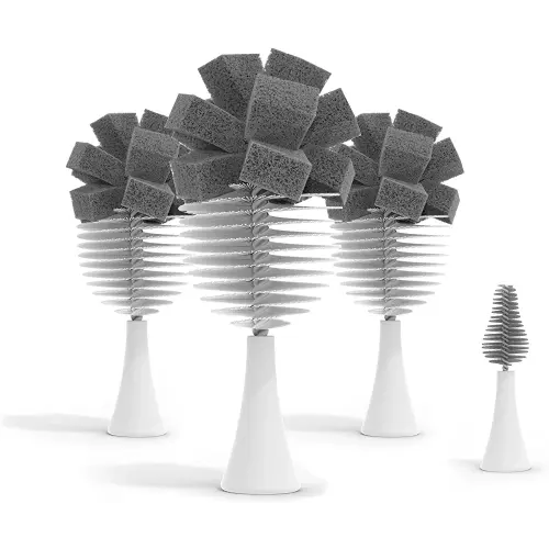 Nanobebe Baby Bottle Cleaner Replacement Heads - for E-Brush Electric Rechargeable Bottle Cleaning Brush and Flexy Brush in Gift Sets, for Baby Accessories, Pacifiers, and Sippy Cups - 4pk, Grey