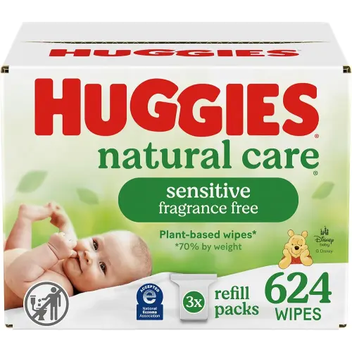 Huggies Natural Care Sensitive Baby Wipes, Hypoallergenic, 99% Purified Water, 3 Refill Packs (624 Wipes Total)