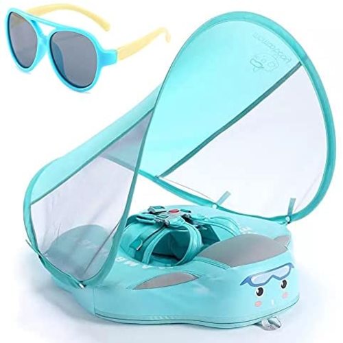 Baby Floats for Pool with Canopy Removable UPF 50+ UV Sun Protection Canopy£¬Mambobaby Float Non Inflatable Upgrade Soft Waterproof Skin-Friendly Leather Material Infant Swim Float 3-24 Months