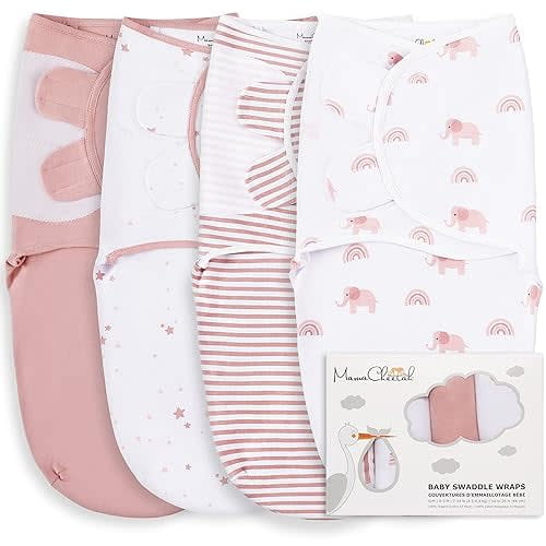 Mama Cheetah 4-Pack Baby Swaddle Sack, Organic Cotton Swaddle Blanket, Adjustable Swaddle Sleep Sacks, Easy Swaddles for Boy Girl 0-3 Month, Baby Essentials