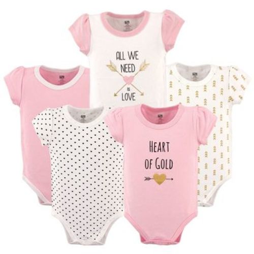 Hudson Baby Infant Girl Cotton Bodysuits 5pk, Heart, 3-6 Months