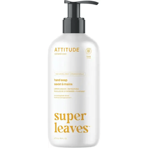 ATTITUDE Liquid Hand Soap, EWG Verified, Plant and Mineral-Based, Vegan Personal Care Products, Lemon Leaves, 16 Fl Oz