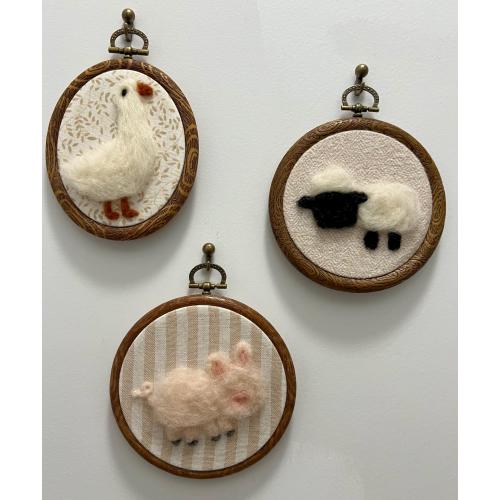 At the Farm, Felted Farm Animals Neutral option Nursery Decor Baby Room Toddler Room Handmade Wall Decor Framed Wall Art Framed Hoop