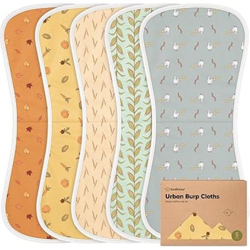 Organic Burp Cloths Baby Boy & Girl - 5-Pack Super Absorbent Cotton Burping Cloths for Babies, Soft & Plush Newborn Spit Up Rags, Infant Towels for Milk Spit Up, Unisex, Large 21" x 10" (Countryside)
