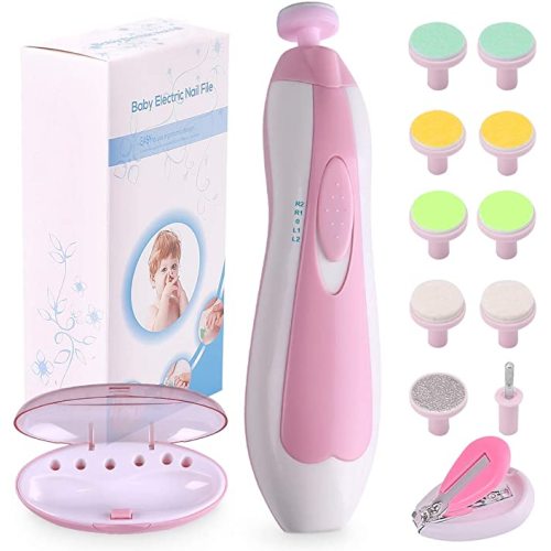 Baby Nail Trimmer Electric Nail File Baby Nail Clippers, Safe Nail Filer Grinder Kit for Newborn Infant Toddler Kids or Adults Toes Fingernails Care Trim Polish, with Led Light and 10 Grinding Heads