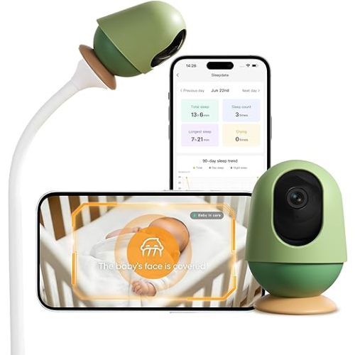 Monai Smart WiFi Baby Monitor - 3K HD Baby Camera with 7 AI Features, Pan-Tilt, 6X Zoom & Eye-Safe 950nm Night Vision, Instant Alerts for Cry/Sound/Sleep/Face, Local Storage, No Monthly Fee