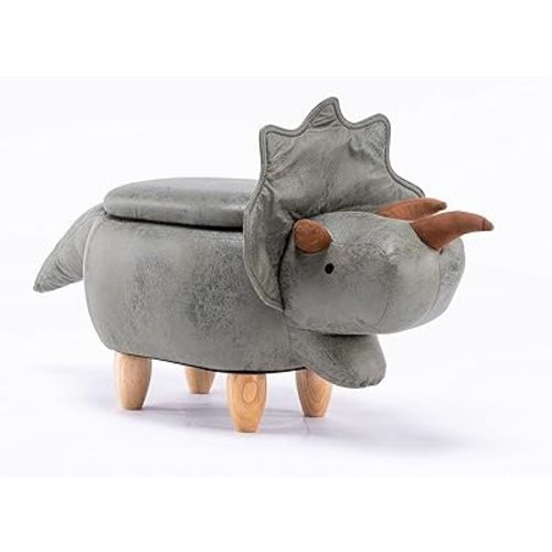 Home 2 Office Dinosaur Ottoman with Storage for Bedroom, Playroom, Nursery or Recreation Room Decor, Soft Animal-Shaped Ottoman with Wooden Legs