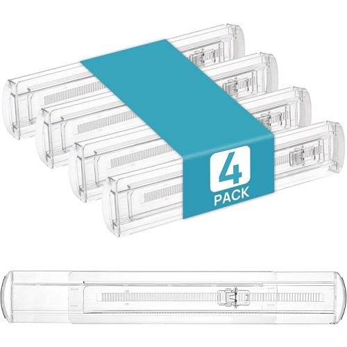 Vtopmart 4 Pack Shallow Drawer Dividers, 2.36" High 12.67"-21.14" Adjustable Expandable Kitchen Drawer Organizer, Clear Plastic Organizer Separators for Flatware, Utensil, Cutlery, Underwear, Clothes