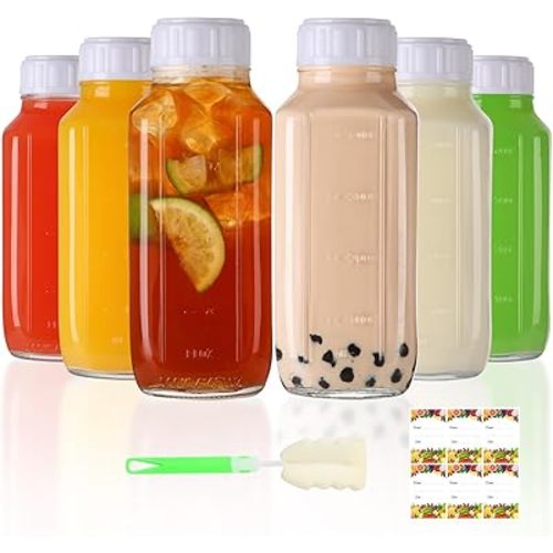 AuroTrends 16 oz Glass Bottles with Lids 6Pack, 480ml Glass Bottles for Juicing, Water, Kombucha - Portable Glass Juicing Bottles Reusable Glass/Glass Breastmilk Storage Bottles(16fl.oz, Set of 6)