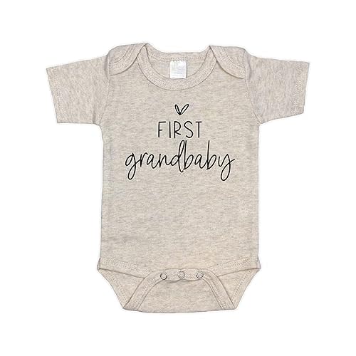 Pregnancy Announcement Infant Bodysuit First Grandbaby Gift for Grandparents | New Baby Surprise (0-3 month, Oatmeal)