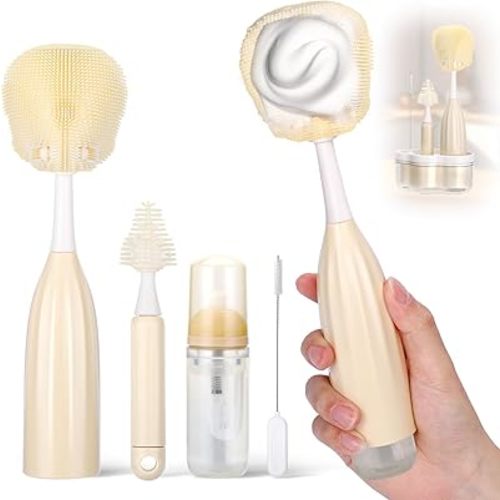 XANGNIER Baby Bottle Brush Kit with Press Foaming Dispenser & Drying Rack – Innovative Bottle Cleaner Set for Baby Bottles, Nipples, Breast Pumps, Straws & Baby Accessories，Newborn Essentials