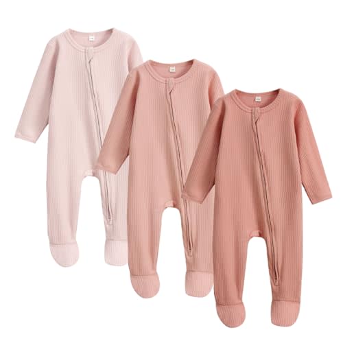 Bafeicao Newborn Footie Pajamas with Mitten Cuffs 2 Way Zipper Sleepers for Baby Boy Girl Clothes 3M 6M Footed Sleep 'n Play