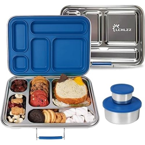 Stainless Steel Bento Box, 5 Compartments Bento Lunch Box with 2 Bonus Containers, Leakproof Lunch Box Containers BPA Free, 304 Stainless Steel Bento Box for Office, Travel, Dishwasher Safe
