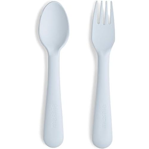 mushie Flatware Fork and Spoon Set For Kids | Made in Denmark (Powder Blue)