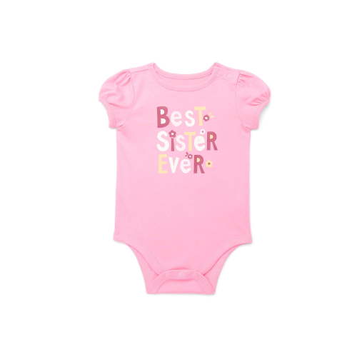 Garanimals Baby Girls Graphic Print Bodysuit with Short Puff Sleeves, Sizes 0-24 Months