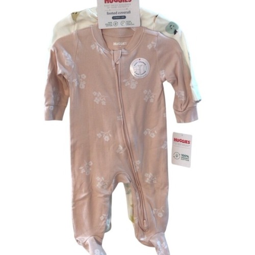 Huggies Baby Footed Coveralls 2 Pack 6M Easy Change 2 Way Zipper Organic