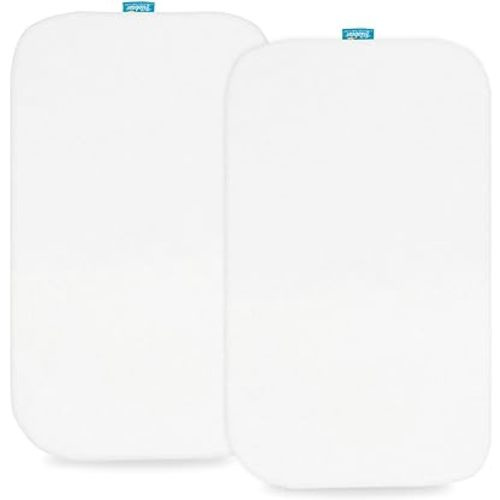 Biloban Bassinet Fitted Sheets Fit for Most Bedside Sleeper Bassinet, (35"x21"), Jersey Knit Cotton, Breathable, 2 Pack, White