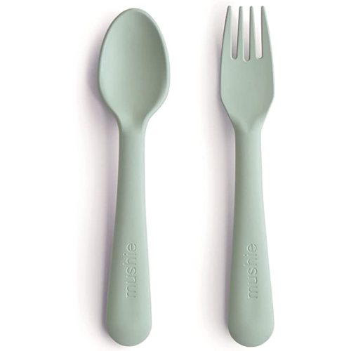 mushie Flatware Fork and Spoon Set for Kids | Made in Denmark (Sage)