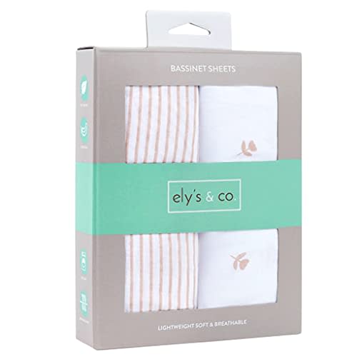 Ely's & Co Bassinet Sheet Set 100% Jersey Cotton Tulip + Stripes (Bassinet, Pink Tulip)