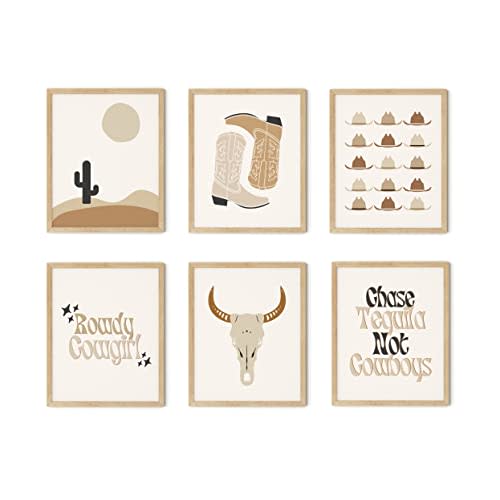 TwoDays Western Room Decor for Teen Girls, Boho Wall Decor for Bedroom, Cowgirl Art Prints, Home Decorations, Country Theme Posters (8" X 10", Set of 6, Unframed)