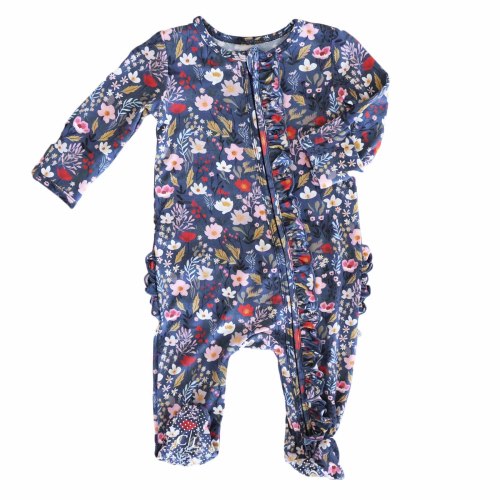 Midnight Meadow Ruffle Zipper Footie - 6-9 months