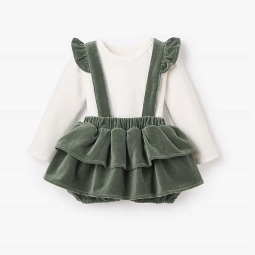 Green Velvet Jumper Skirt Set GREEN / 3-6M