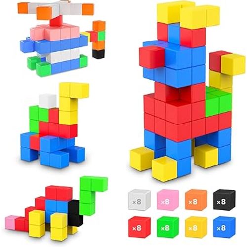 ROMDS 64 PCS Magnetic Blocks Toddler Toys Sensory Toys Magnetic Building Blocks Toys for Toddlers 3 4 5 6 7 8+ Years Old Boys Girls