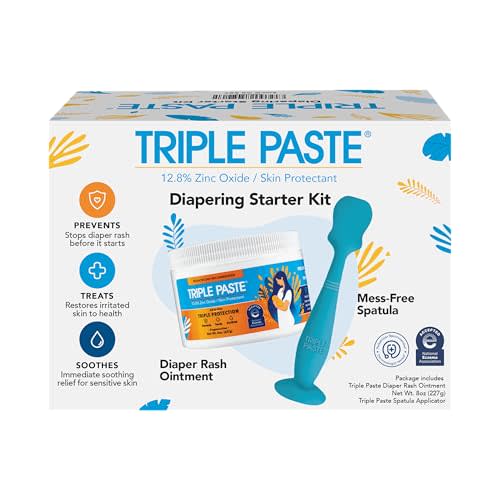 Triple Paste Diaper Rash Cream for Baby & Baby Spatula Bundle - 8 oz Zinc Oxide Ointment and Spatula Treatment, Soothe and Prevent Rash with a Pediatrician-Recommended Hypoallergenic Formula