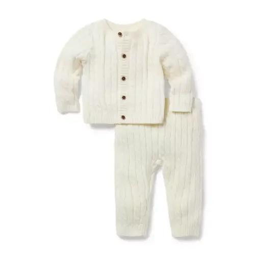 Newborn Jet Ivory Baby Cable Knit Cardigan Matching Set by Janie and Jack