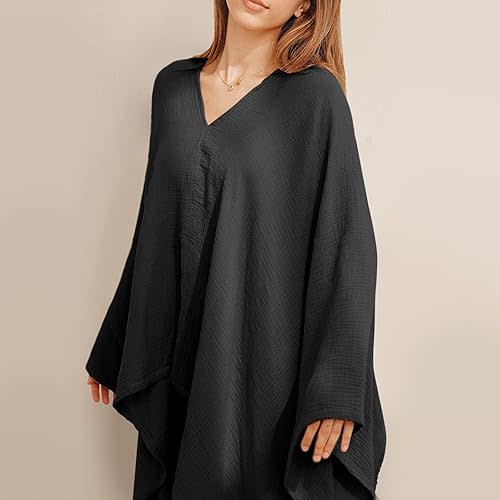 Konssy Muslin Nursing Cover for Breastfeeding, 360° Full Privacy Breathable 100% Cotton Breastfeeding Cover, Multi-use Carseat Canopy(Black)