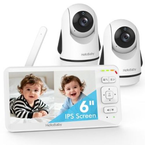 HELLOBABY 6" Split Screen Video Baby Monitor with 2 Cameras, Pan-Tilt-Zoom, HB6362-2