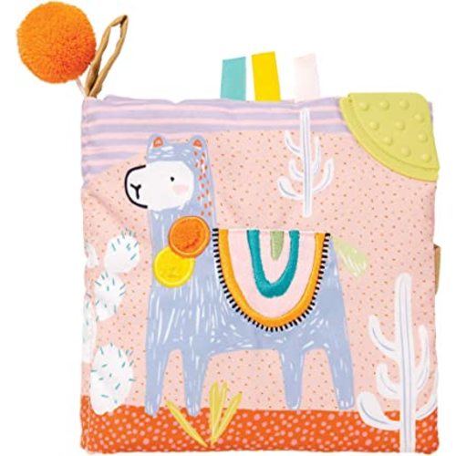 Manhattan Toy Llama Themed Soft Baby Activity Book with Squeaker, Crinkle Paper and Baby-safe Mirror Small