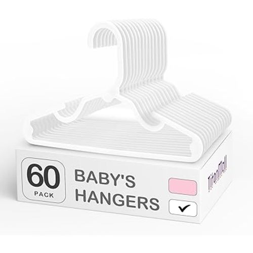 SMARTOR 60 Pack Baby Hangers - 11.7 Inch Plastic Baby Hangers for Closet - Child Hangers for Clothes & Infant Hangers for Closet - Closet Hangers for Daily Use - White