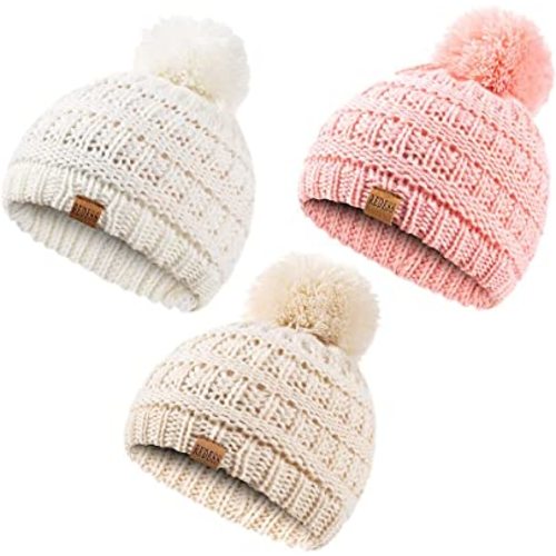 REDESS Baby Kids Winter Warm Hats, Infant Toddler Children Pom Pom Beanie Knit Cap Girls Boys