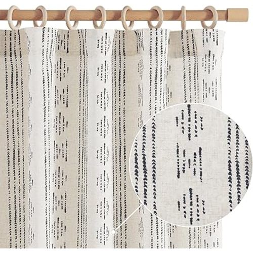 jinchan Boho Curtains for Bedroom Farmhouse Black Boho Curtains 63 Inch Length 2 Panels for Living Room Geometric Striped Light Filtering Window Drapes Rod Pocket Black on Beige